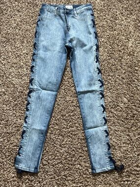 Light Blue Lace-Up Side Women's Jeans